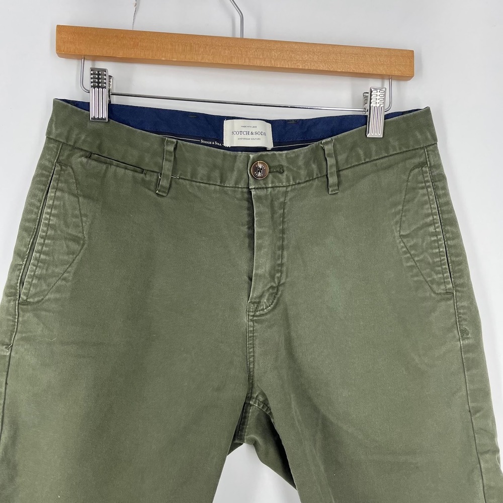 Scotch & Soda Mens Olive Green Chino Shorts Amsterdam Couture Cotton Twill - Picture 3 of 16
